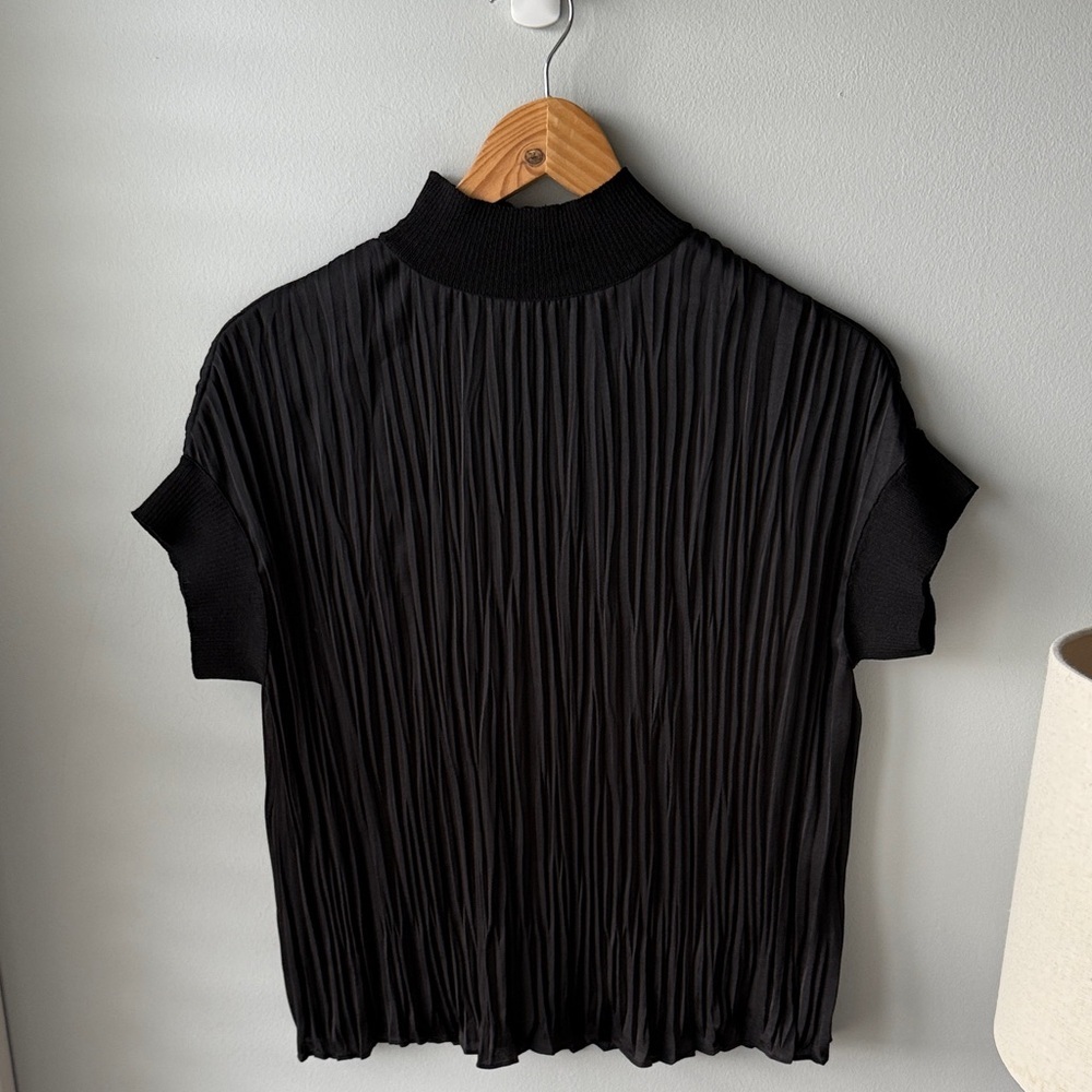 Vince Rib Mock Neck Crushed Satin Popover - Picture 4 of 11